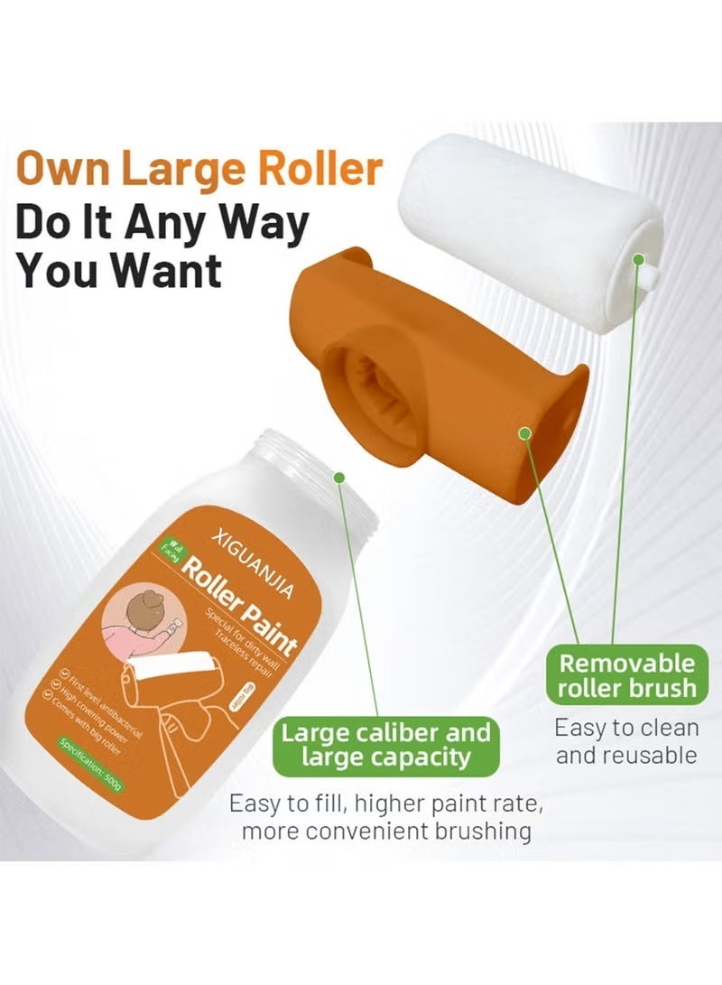 XIGUANJIA Drywall Repair Kit, Upgrade 500g Large Capacity White Paint with Roller, Wall Surface Scratch Quick and Easy Solution, Small Roller Brush Repair Kit - White - Image 3